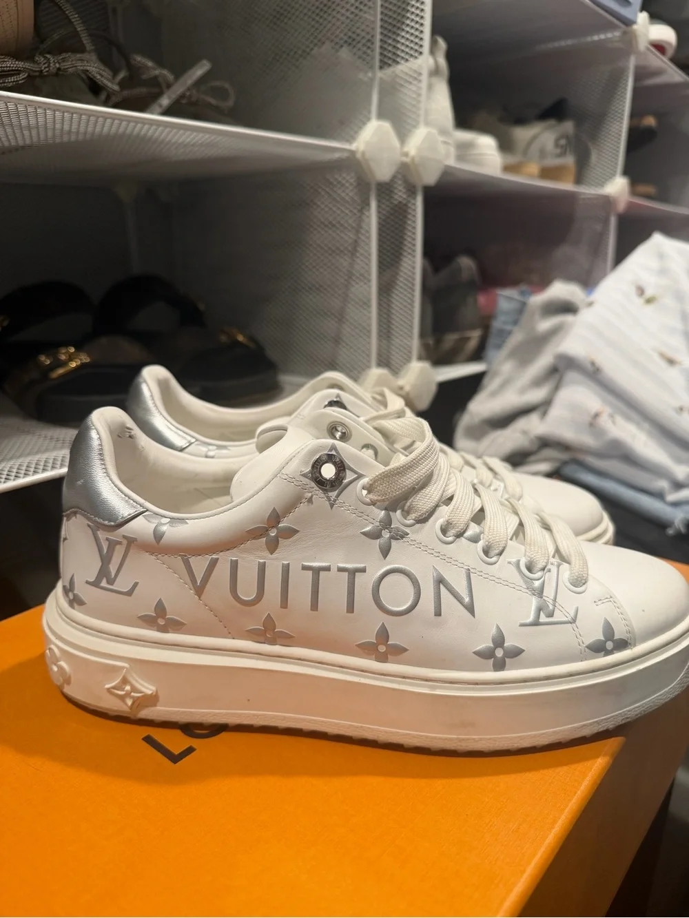 Louis Vuitton White and Silver Monogram Leather Sneaker